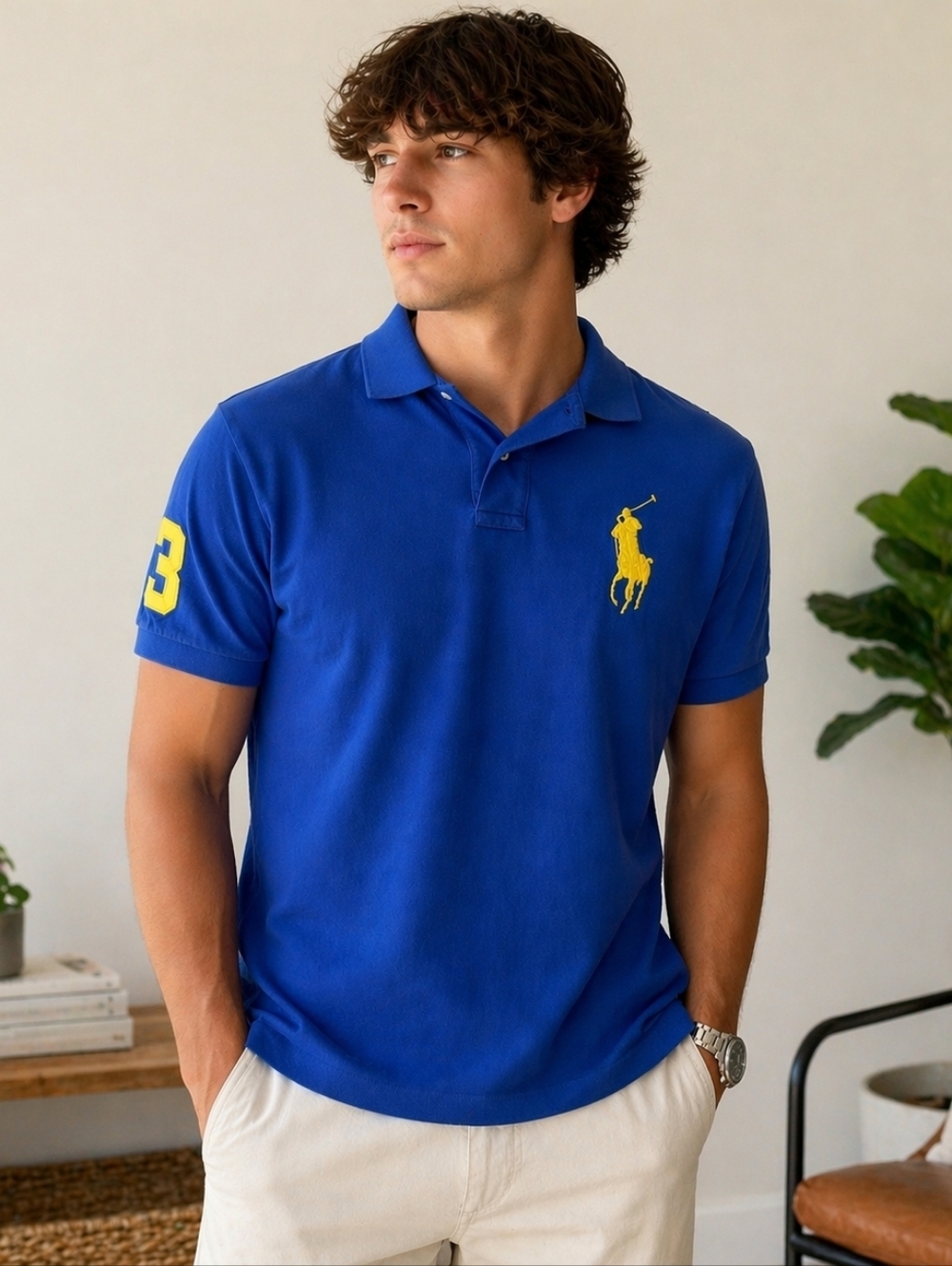 Polo Ralph Lauren Big Pony Polo Shirt XL Blue Yellow Logo Short Sleeve